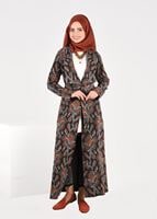 Tesettür giyim GRİ YANLARI YIRTMAÇLI JAKAR HIRKA  4835 