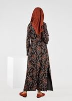 Tesettür giyim GRİ YANLARI YIRTMAÇLI JAKAR HIRKA  4835 