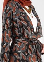 Tesettür giyim GRİ YANLARI YIRTMAÇLI JAKAR HIRKA  4835 