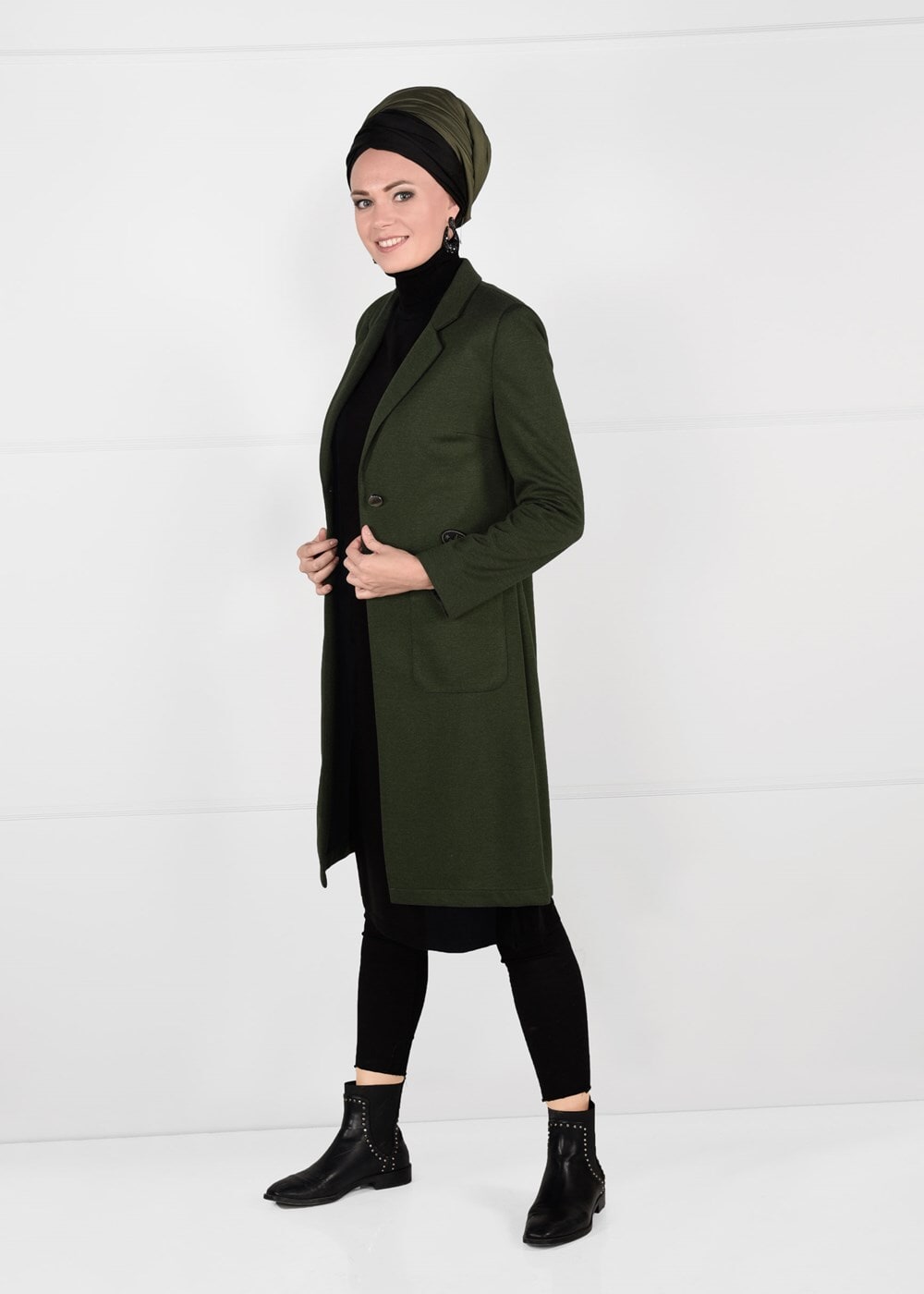 Tesettür giyim HAKİ ARMA DETAYLI DÜĞMELİ CEKET 4899 