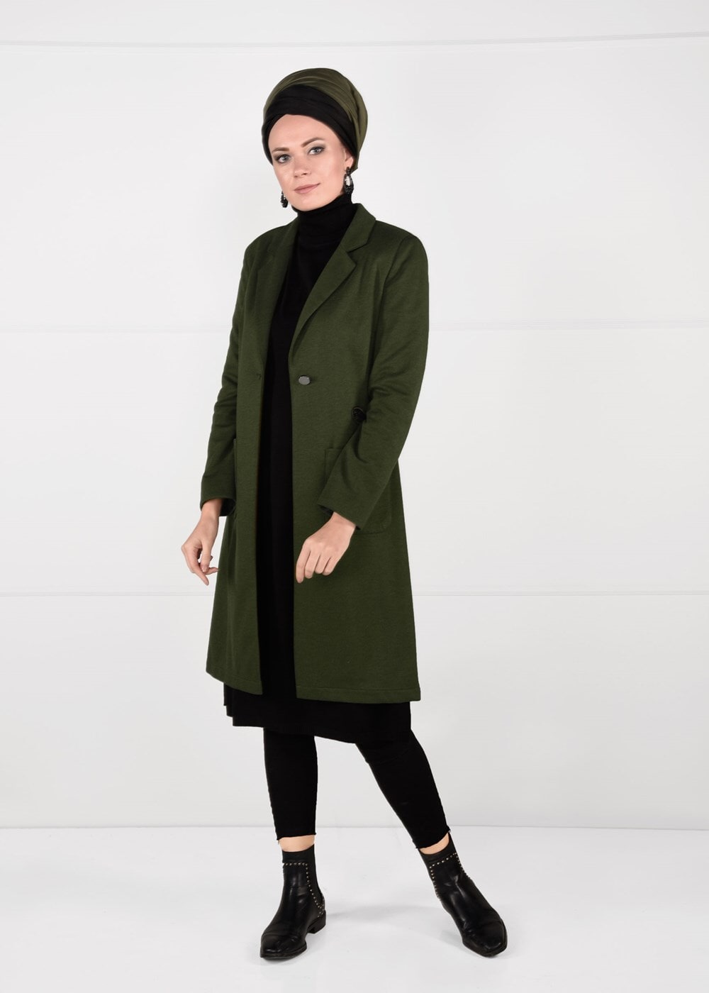 Tesettür giyim HAKİ ARMA DETAYLI DÜĞMELİ CEKET 4899 