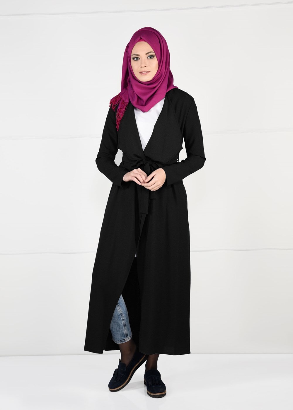 Tesettür giyim SİYAH KUŞAK DETAYLI CEKET 4932 