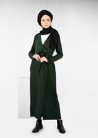 Tesettür giyim HAKİ KUŞAK DETAYLI CEKET 4932 