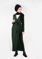 Tesettür giyim HAKİ KUŞAK DETAYLI CEKET 4932 