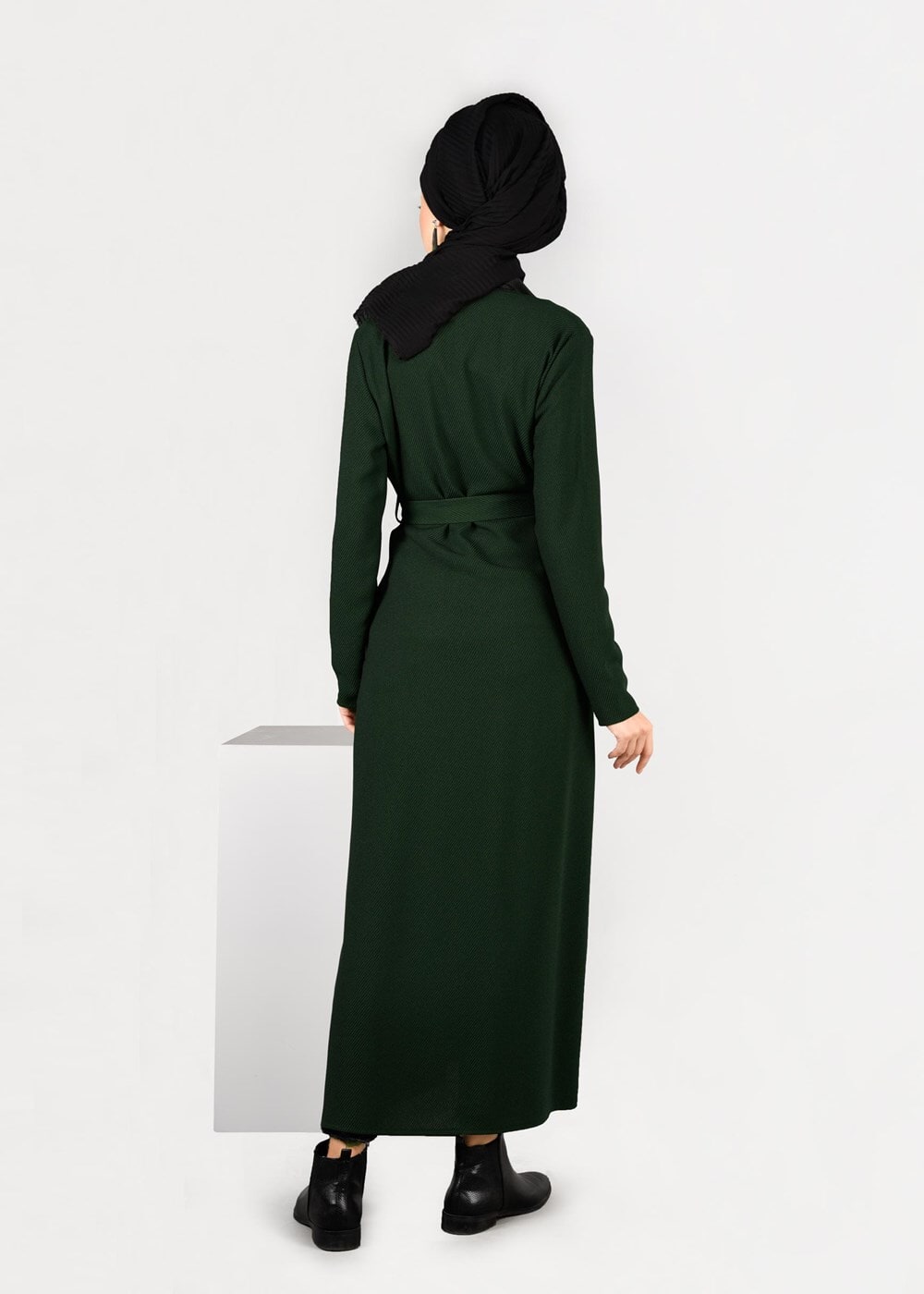 Tesettür giyim HAKİ KUŞAK DETAYLI CEKET 4932 