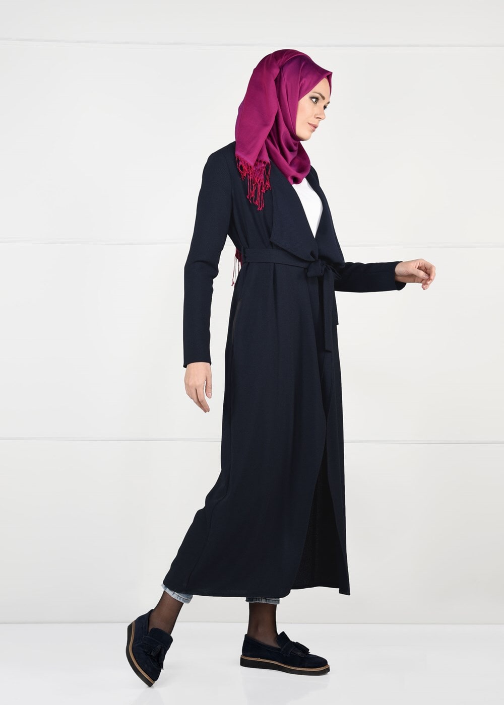 Tesettür giyim LACİVERT KUŞAK DETAYLI CEKET 4932 