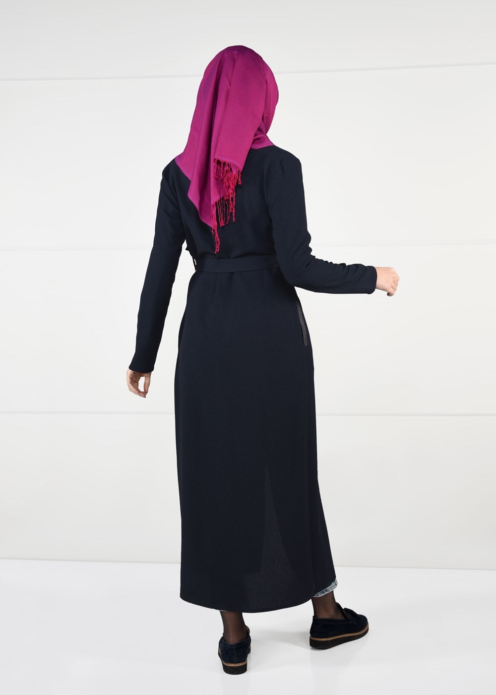 Tesettür giyim LACİVERT KUŞAK DETAYLI CEKET 4932 