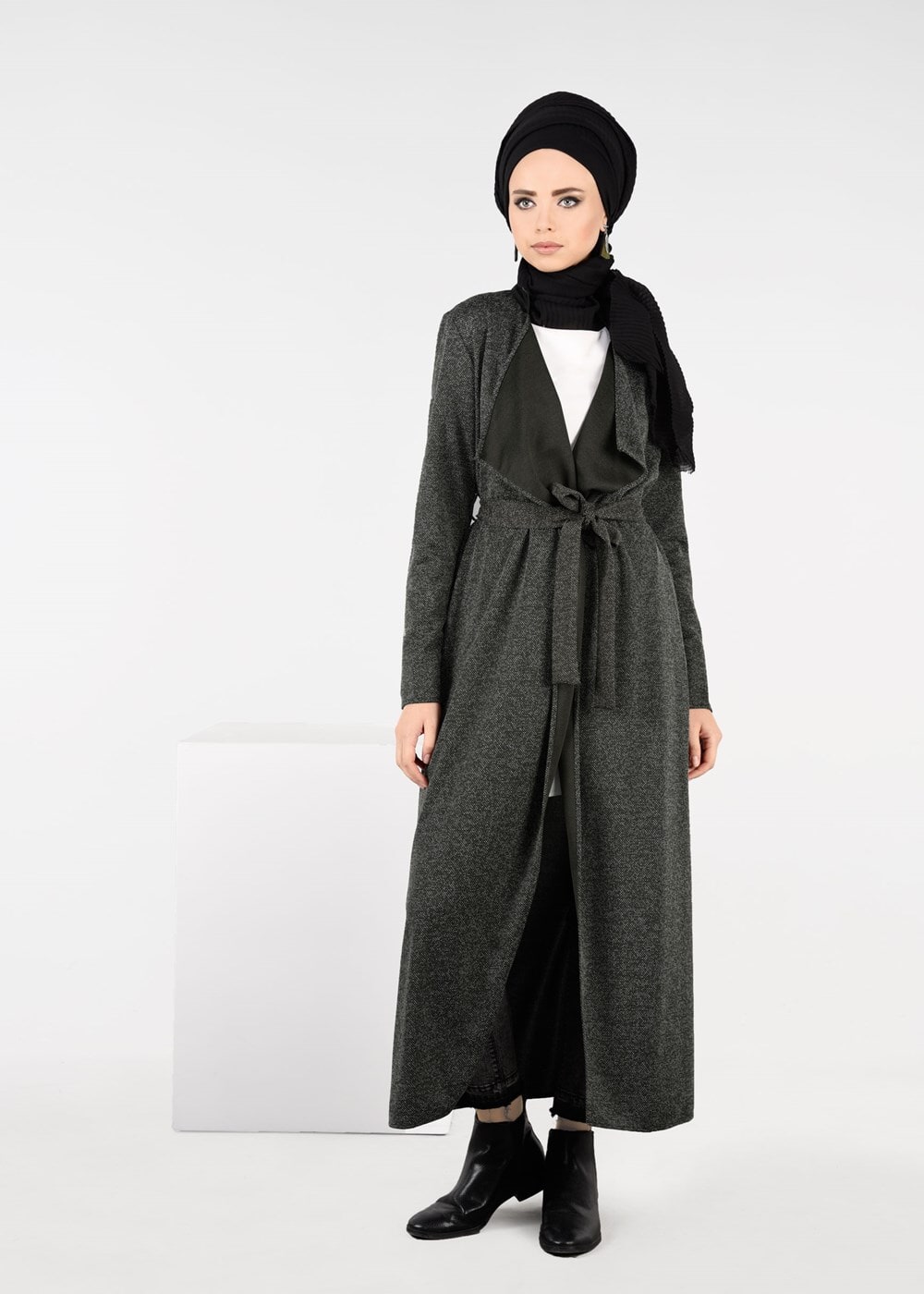 Tesettür giyim HAKİ KUŞAK DETAYLI CEKET 4933 