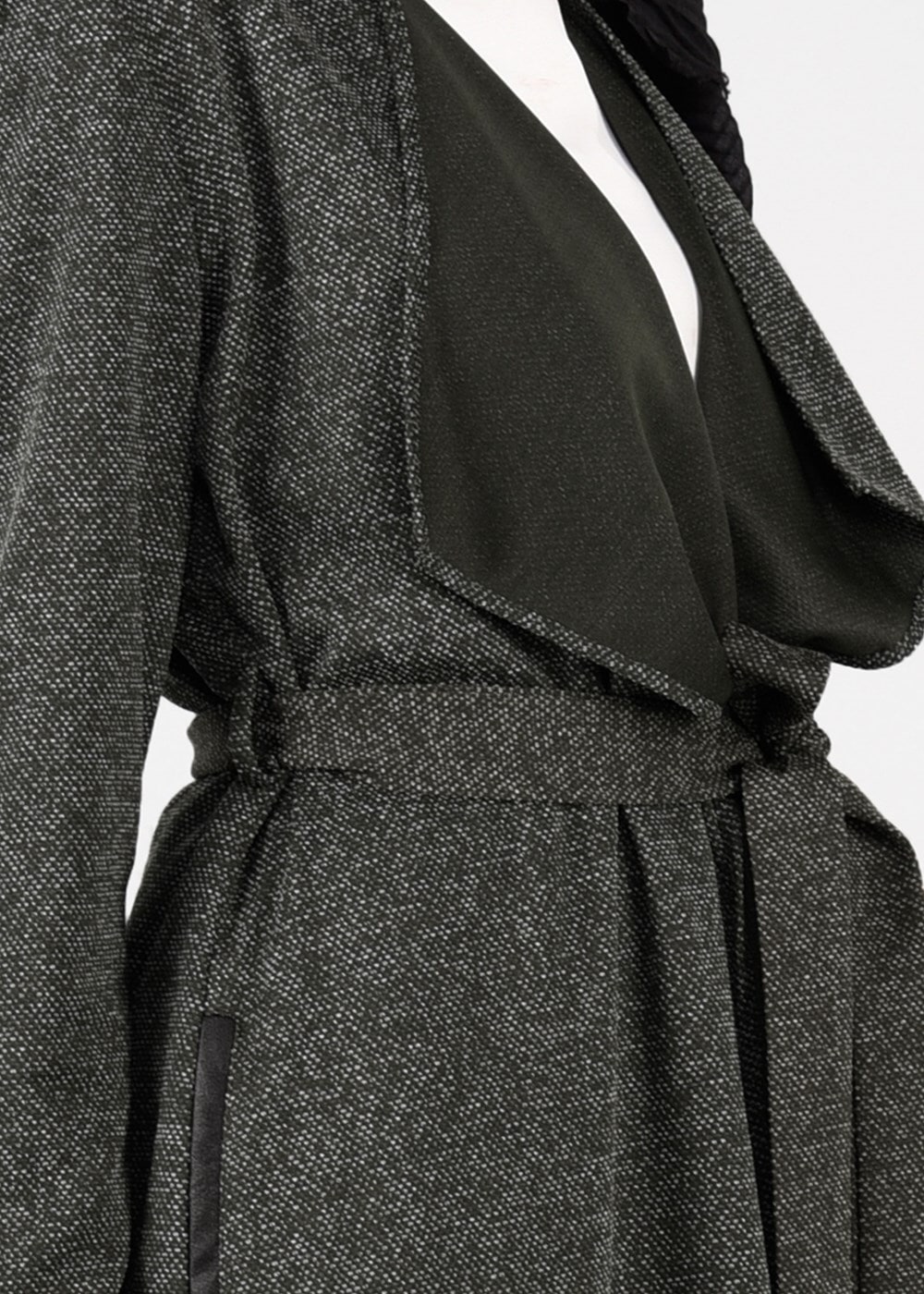 Tesettür giyim HAKİ KUŞAK DETAYLI CEKET 4933 