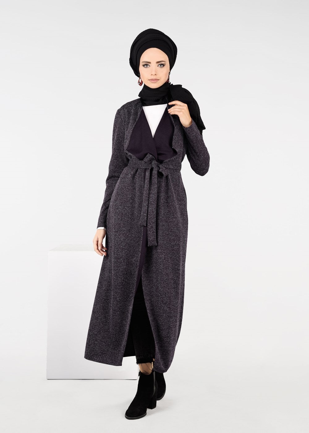Vêtements hijab PRUNE VESTE AVEC CEINTURE 4933 