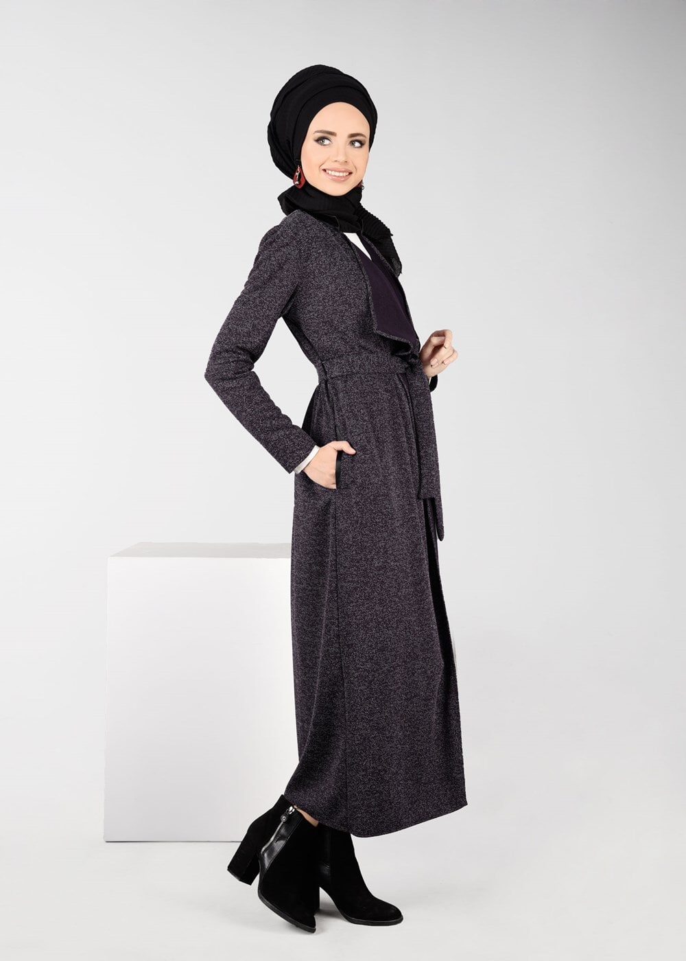 Vêtements hijab PRUNE VESTE AVEC CEINTURE 4933 