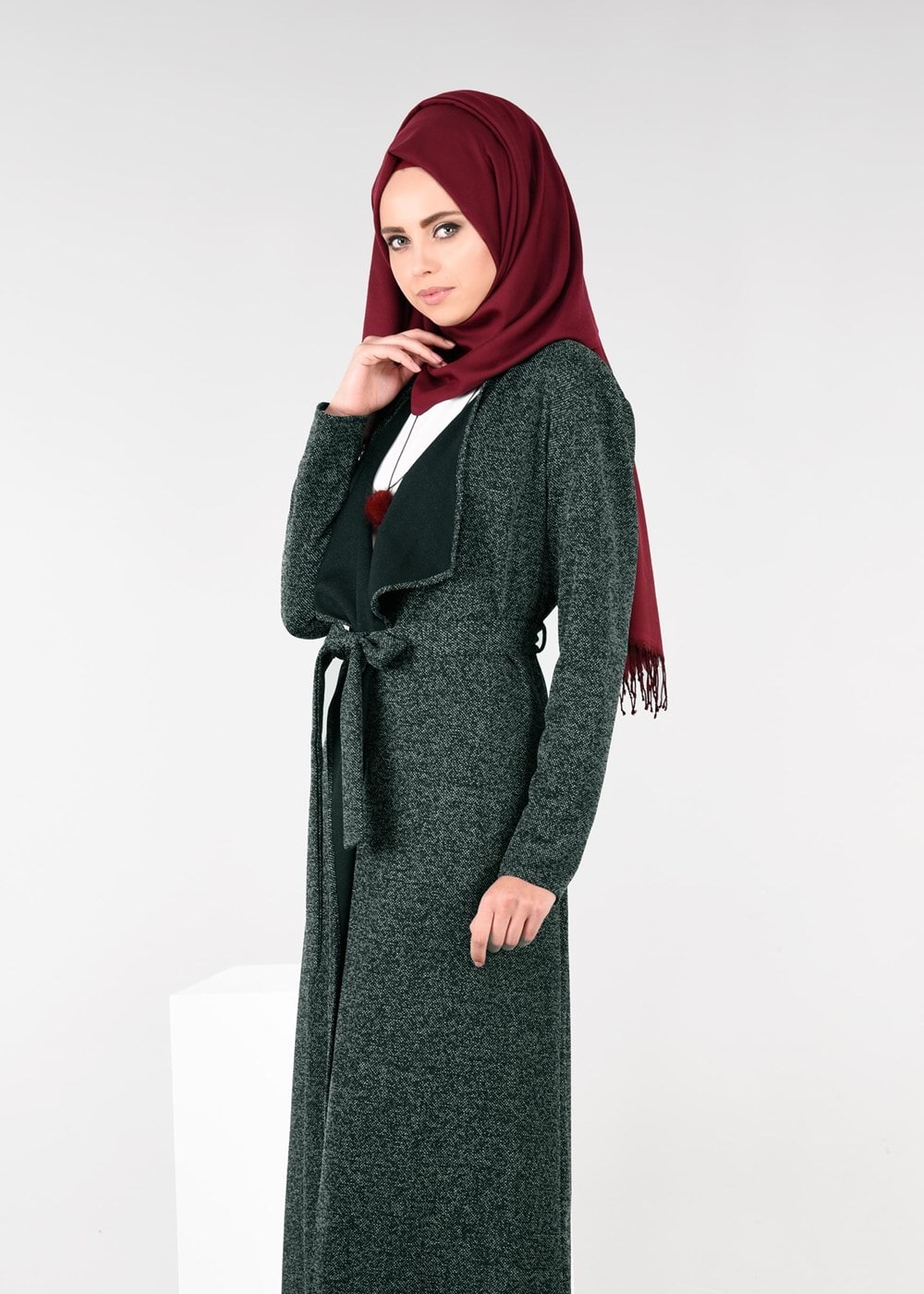 Vêtements hijab VERT VESTE AVEC CEINTURE 4933 