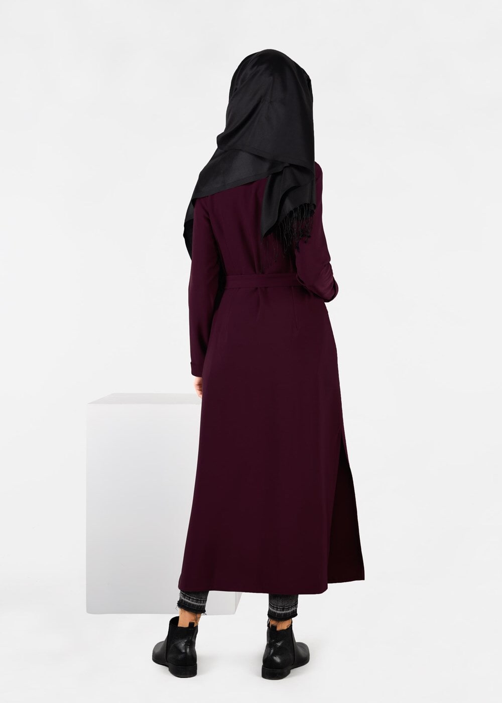 Tesettür giyim BORDO YANLARI YIRTMAÇLI CEKET 4934 