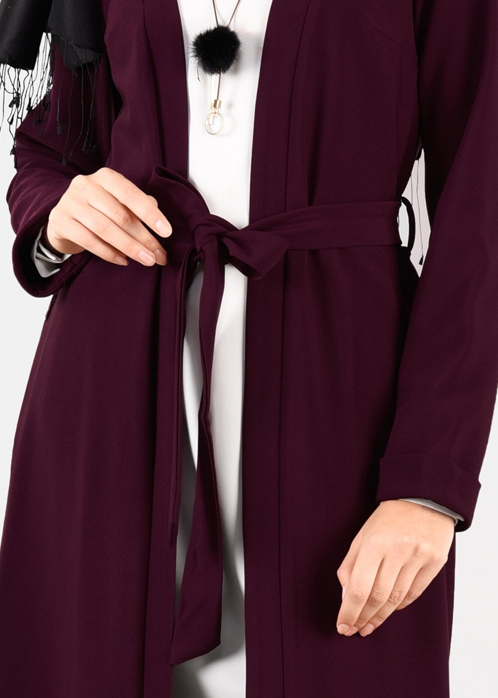 Tesettür giyim BORDO YANLARI YIRTMAÇLI CEKET 4934 