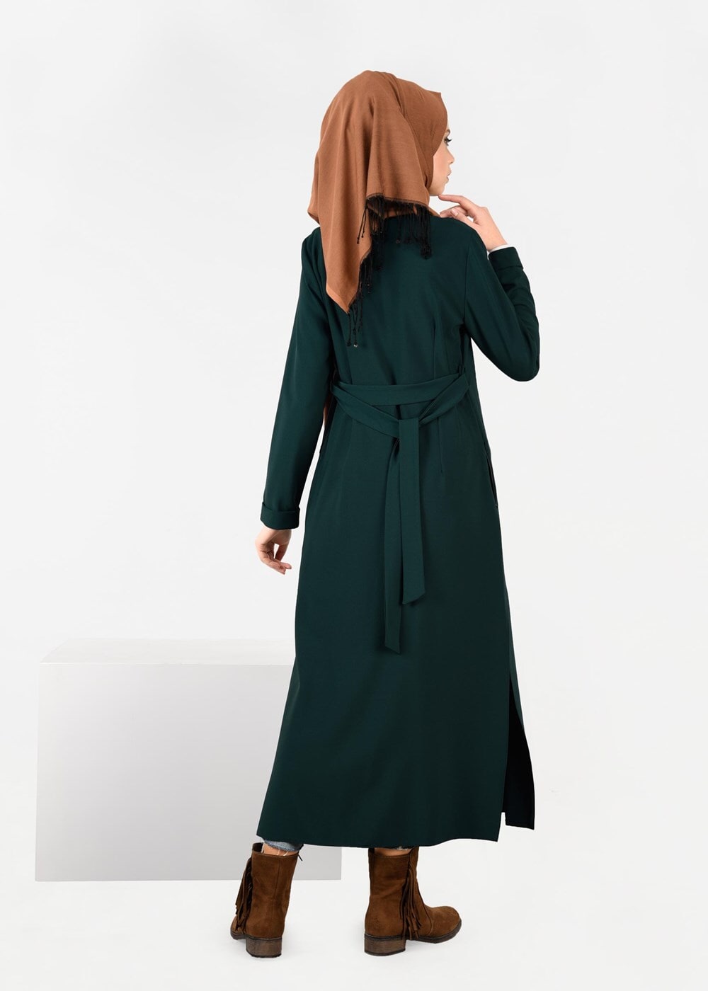 Tesettür giyim YEŞİL YANLARI YIRTMAÇLI CEKET 4934 