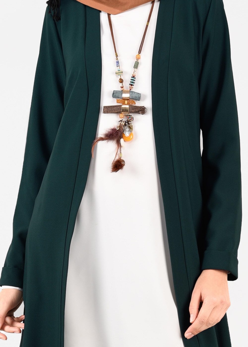 Tesettür giyim YEŞİL YANLARI YIRTMAÇLI CEKET 4934 