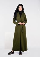 Tesettür giyim HAKİ KUŞAKLI HIRKA 4944