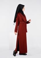 Tesettür giyim KAHVE KUŞAKLI HIRKA 4944