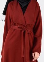 Tesettür giyim KAHVE KUŞAKLI HIRKA 4944