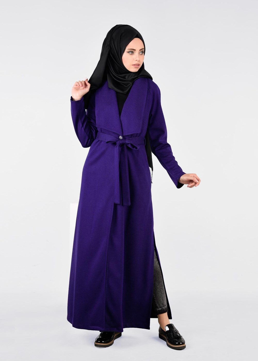 Tesettür giyim LACİVERT KUŞAKLI HIRKA 4944