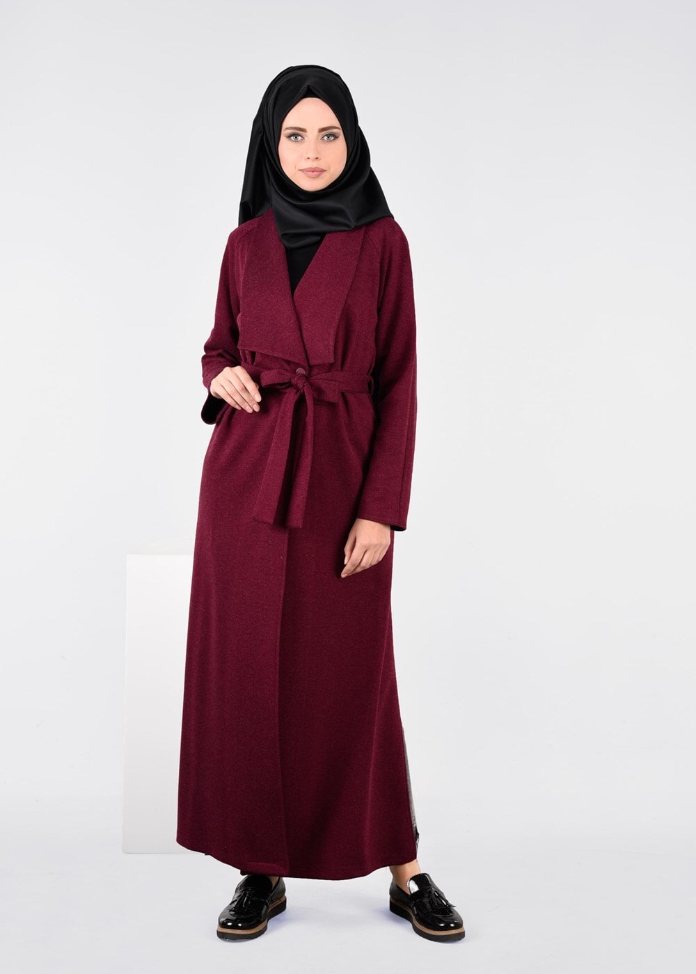 Tesettür giyim MOR KUŞAKLI HIRKA 4944