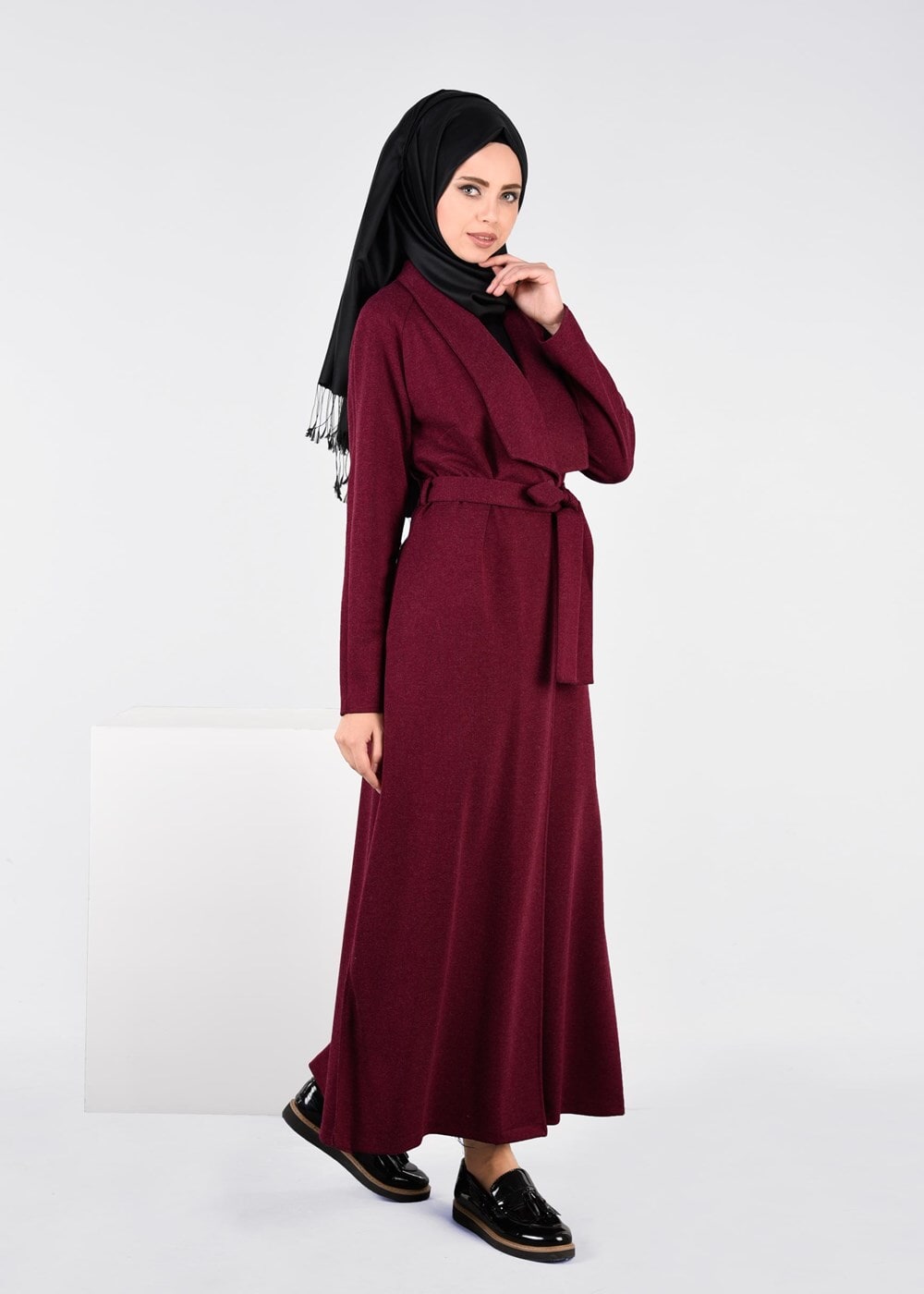 Tesettür giyim MOR KUŞAKLI HIRKA 4944