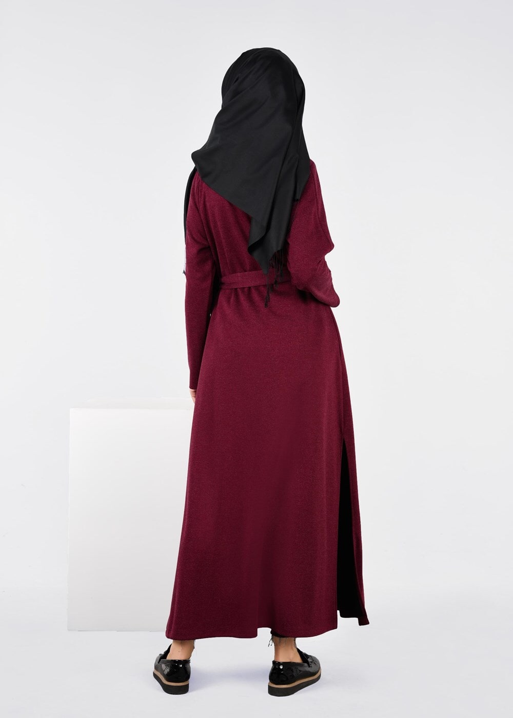 Tesettür giyim MOR KUŞAKLI HIRKA 4944