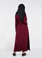 Tesettür giyim MOR KUŞAKLI HIRKA 4944