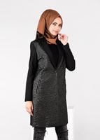 Tesettür giyim SİYAH CEPLERİ FERMUARLI DÜĞMELİ CEKET 4945 