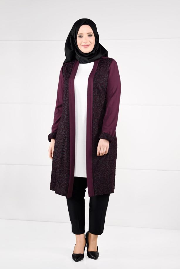 Vêtements hijab POURPRE GILET MAILLE EN DENTELLE 4947 - TRENDTESETTÜR