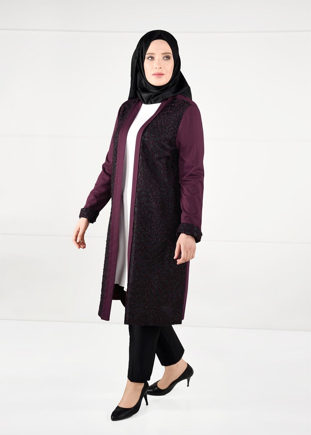 Vêtements hijab POURPRE GILET MAILLE EN DENTELLE 4947
