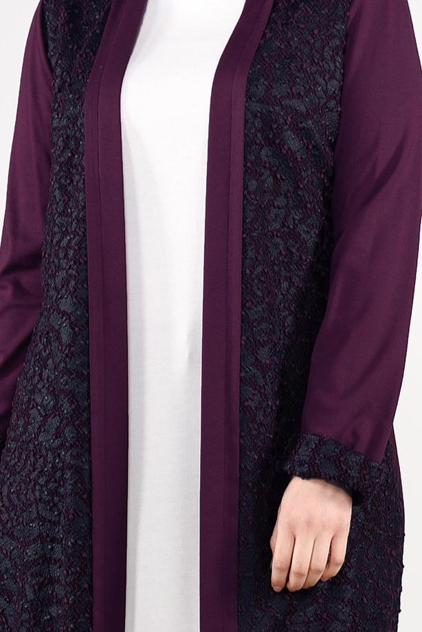 Tesettür giyim MOR DANTEL DETAYLI HIRKA 4947  - TRENDTESETTÜR