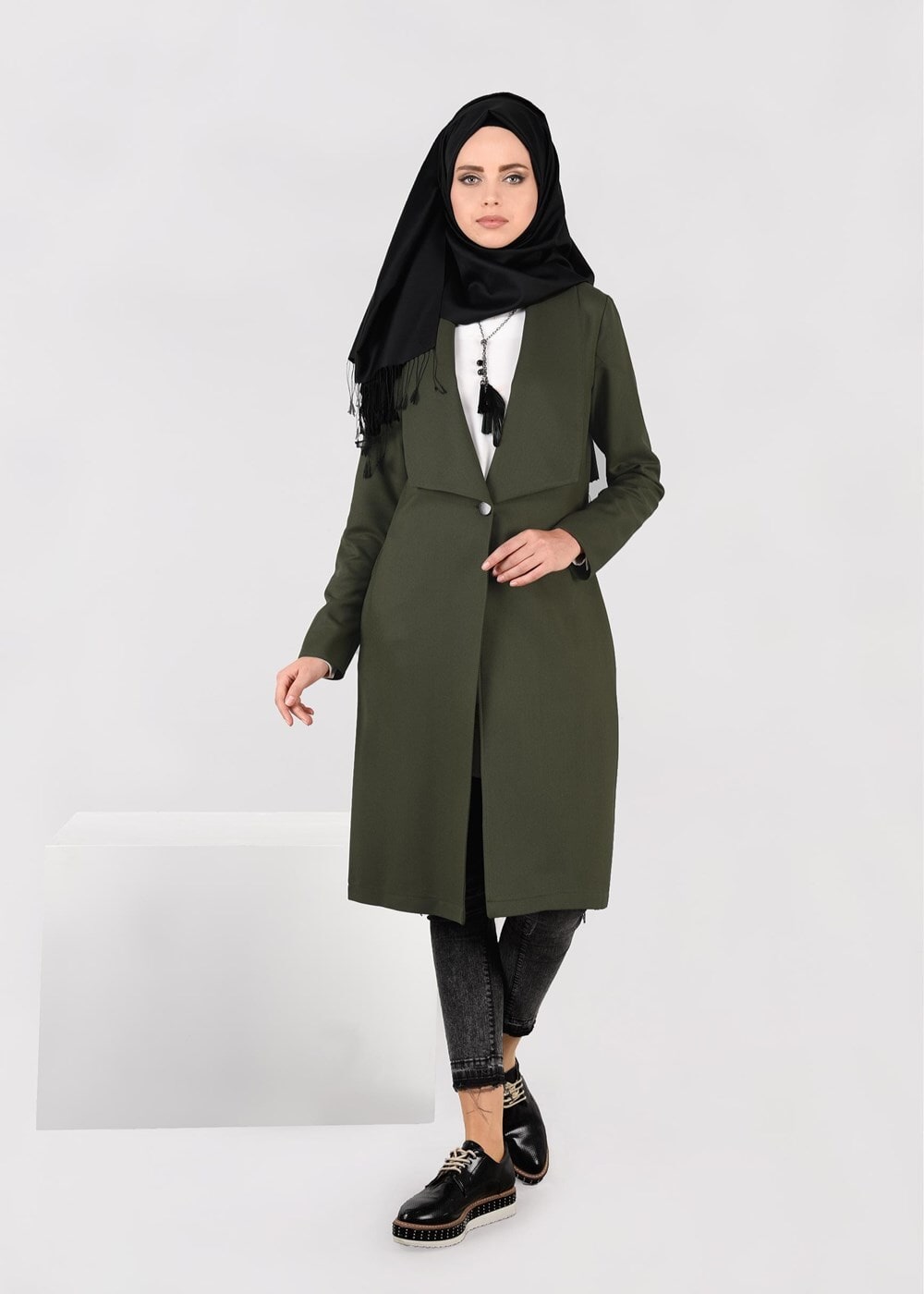 Tesettür giyim HAKİ DÜĞMELİ CEKET 4953 