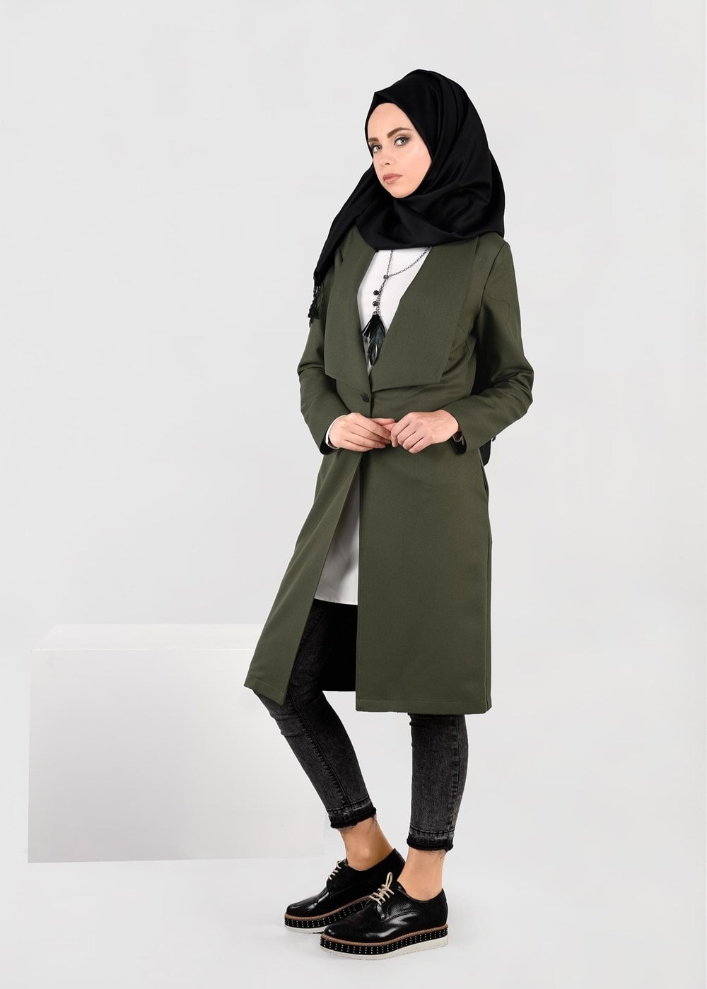 Tesettür giyim HAKİ DÜĞMELİ CEKET 4953 