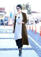 Hijab clothing KHAKI BELTED FELT COAT 4954 