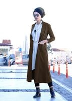 Hijab clothing KHAKI BELTED FELT COAT 4954 