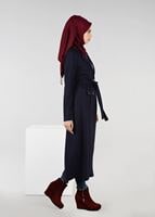 Tesettür giyim LACİVERT BELİ KUŞAKLI KEÇE CEKET 4954 