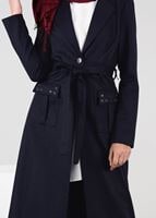 Tesettür giyim LACİVERT BELİ KUŞAKLI KEÇE CEKET 4954 