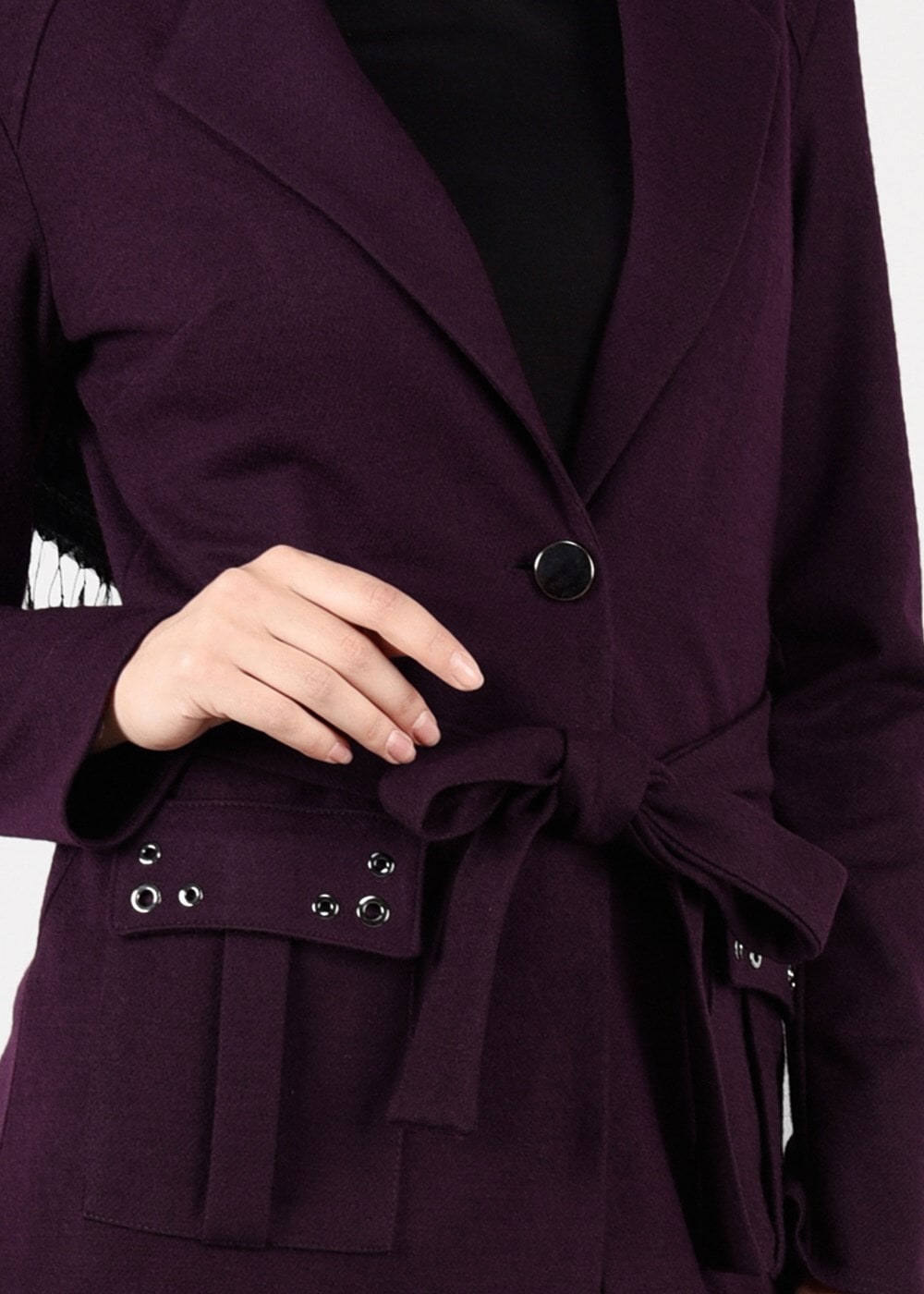 Tesettür giyim MÜRDÜM BELİ KUŞAKLI KEÇE CEKET 4954 