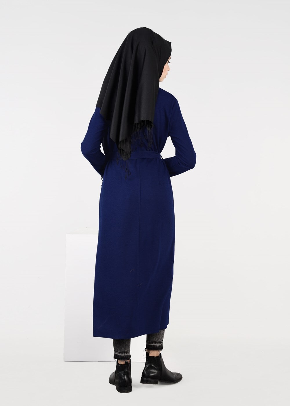 Tesettür giyim LACİVERT BELİ KUŞAKLI KEÇE CEKET 4954 