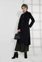 Tesettür giyim SİYAH ALVİNA BELİ BAĞCIKLI KEÇE CEKET 4975 