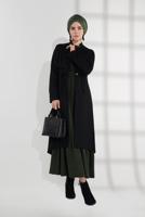 Tesettür giyim SİYAH ALVİNA BELİ BAĞCIKLI KEÇE CEKET 4975 