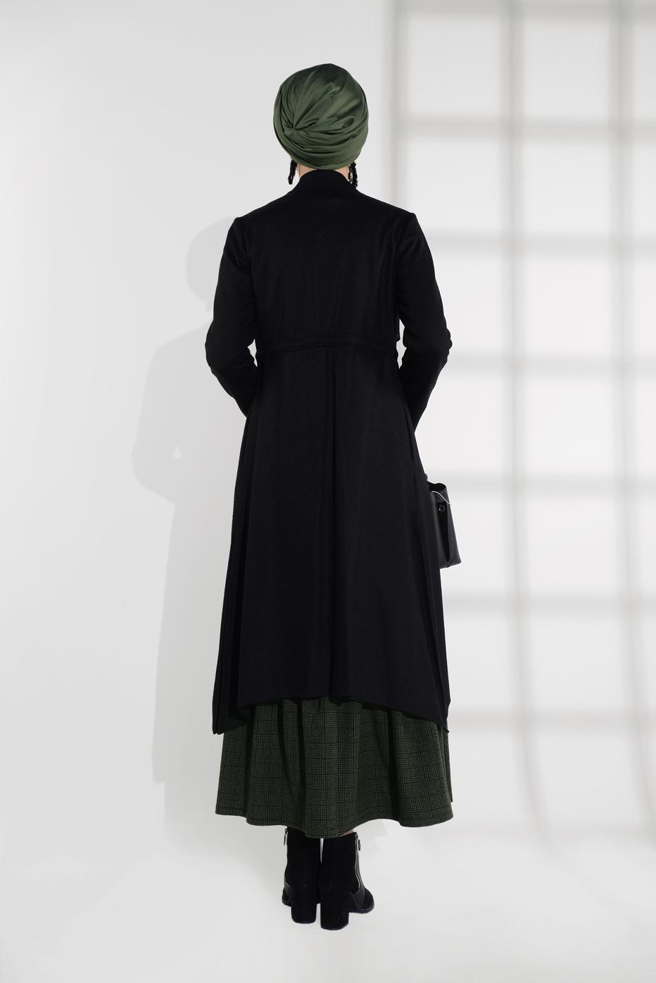 Tesettür giyim SİYAH ALVİNA BELİ BAĞCIKLI KEÇE CEKET 4975 