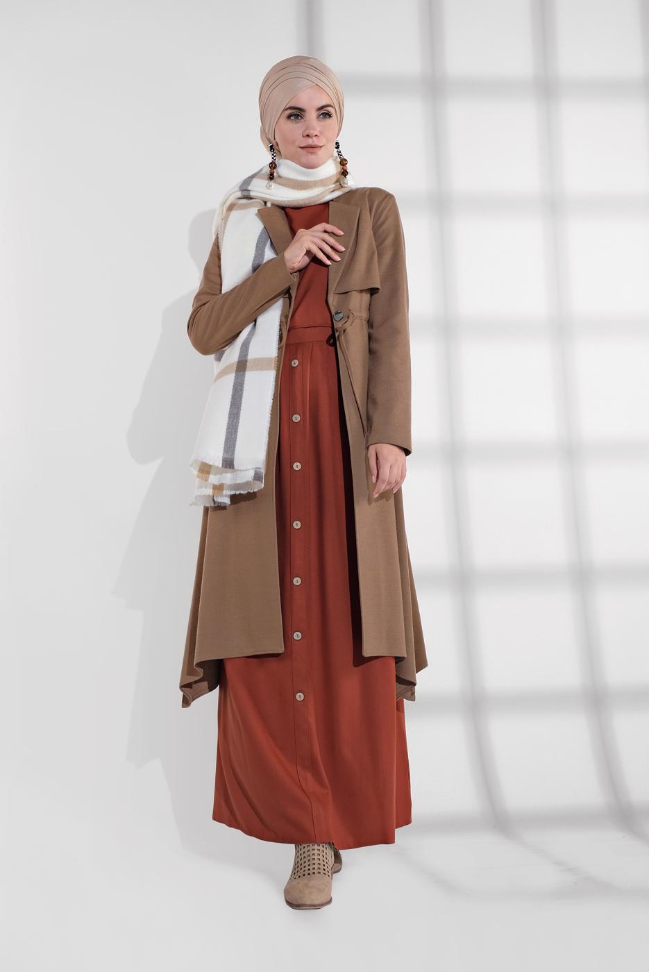 Hijab clothing BROWN ALVINA TIE-FRONT FELT JACKET 4975 