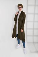 Tesettür giyim HAKİ ALVİNA BELİ BAĞCIKLI KEÇE CEKET 4975 