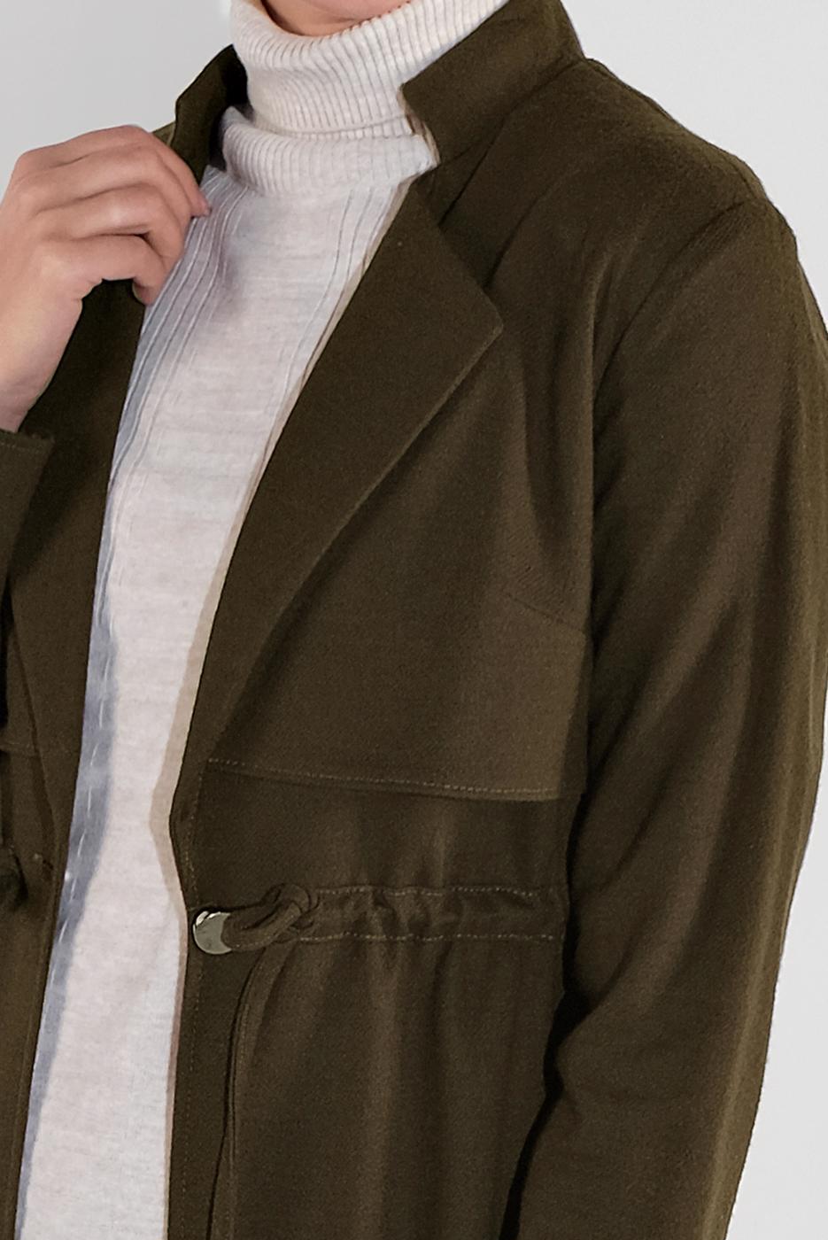 Tesettür giyim HAKİ ALVİNA BELİ BAĞCIKLI KEÇE CEKET 4975 