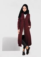Tesettür giyim BORDO BELİ BAĞCIKLI CEPLİ HIRKA 4976