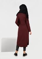 Tesettür giyim BORDO BELİ BAĞCIKLI CEPLİ HIRKA 4976
