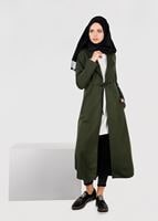 Tesettür giyim HAKİ BELİ BAĞCIKLI CEPLİ HIRKA 4976