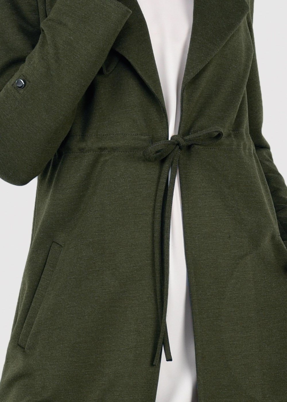 Tesettür giyim HAKİ BELİ BAĞCIKLI CEPLİ HIRKA 4976